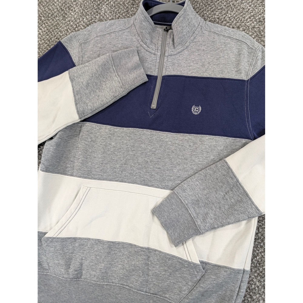Chaps Mens Everyday Fleece Quarter Zip Pullover Colorblock Grey Navy Medium